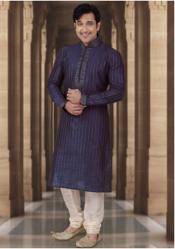 Blue Color Dupion Kurta Set